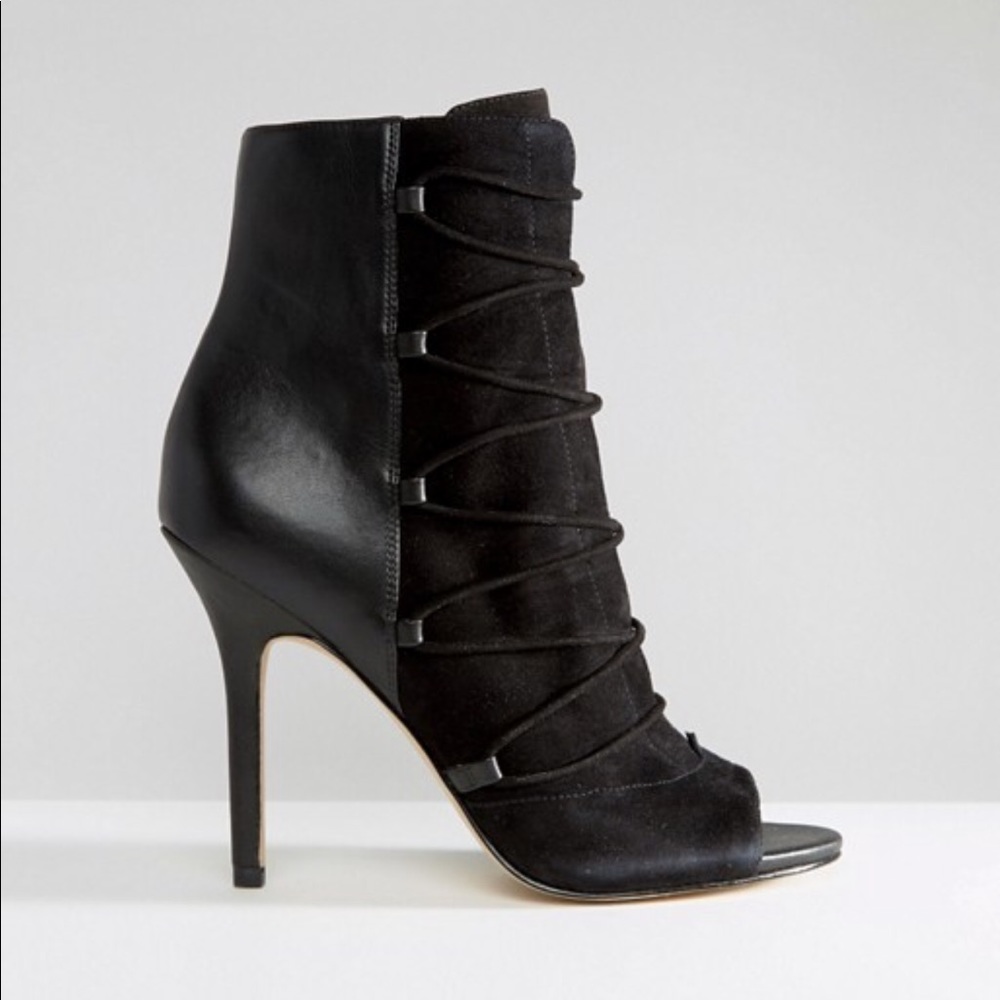 Sam Edelman Asher Peep-Toe Booties in Black Suede